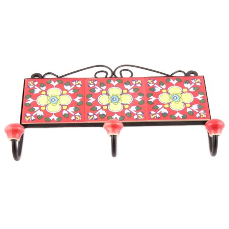 Red And Yellow Floral Ceramic Tiles Hooks